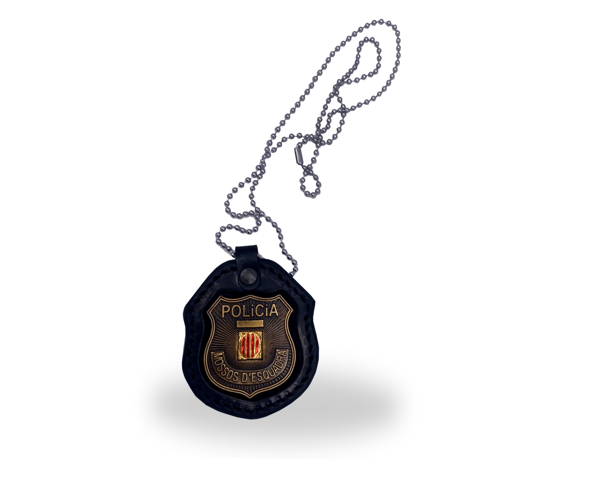 Portaplacas de paisano de cuero con cadena para Mossos d’Esquadra